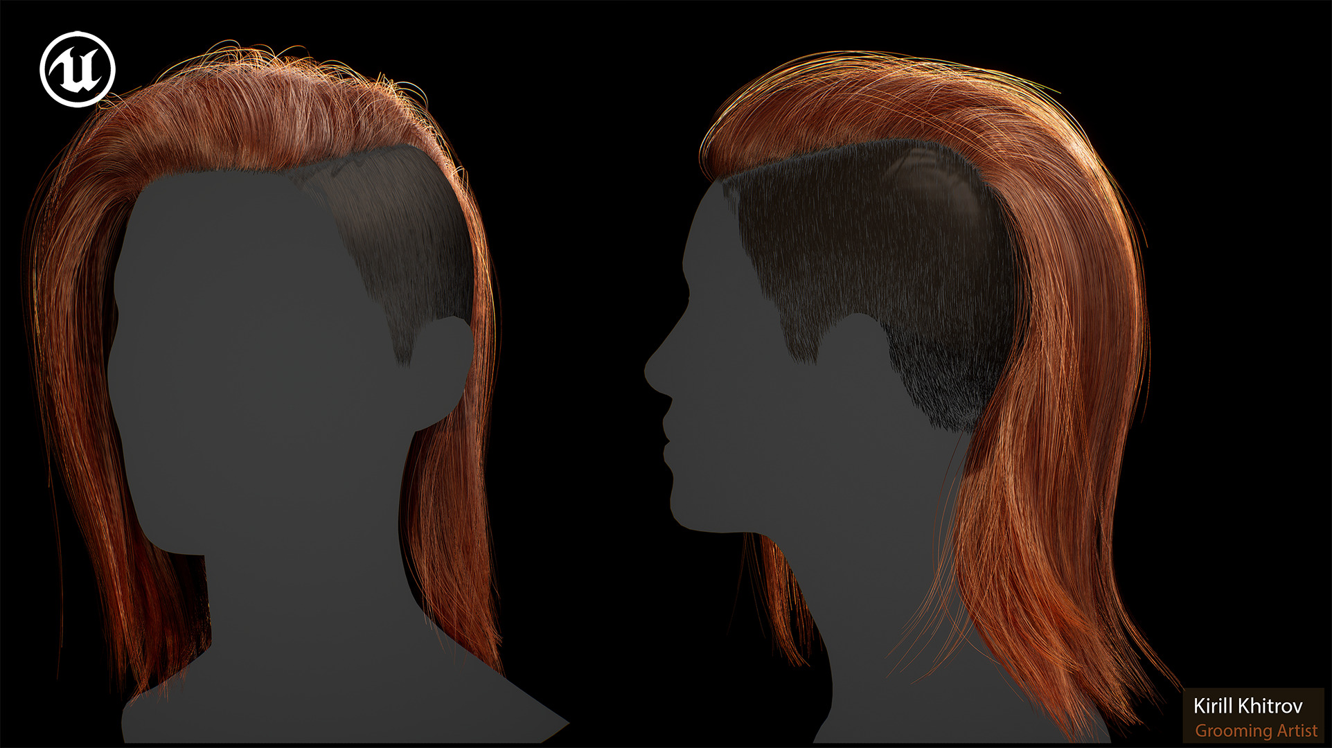 Game ready undercut female hairstyle - real time hair cards Low-poly 3D model_4