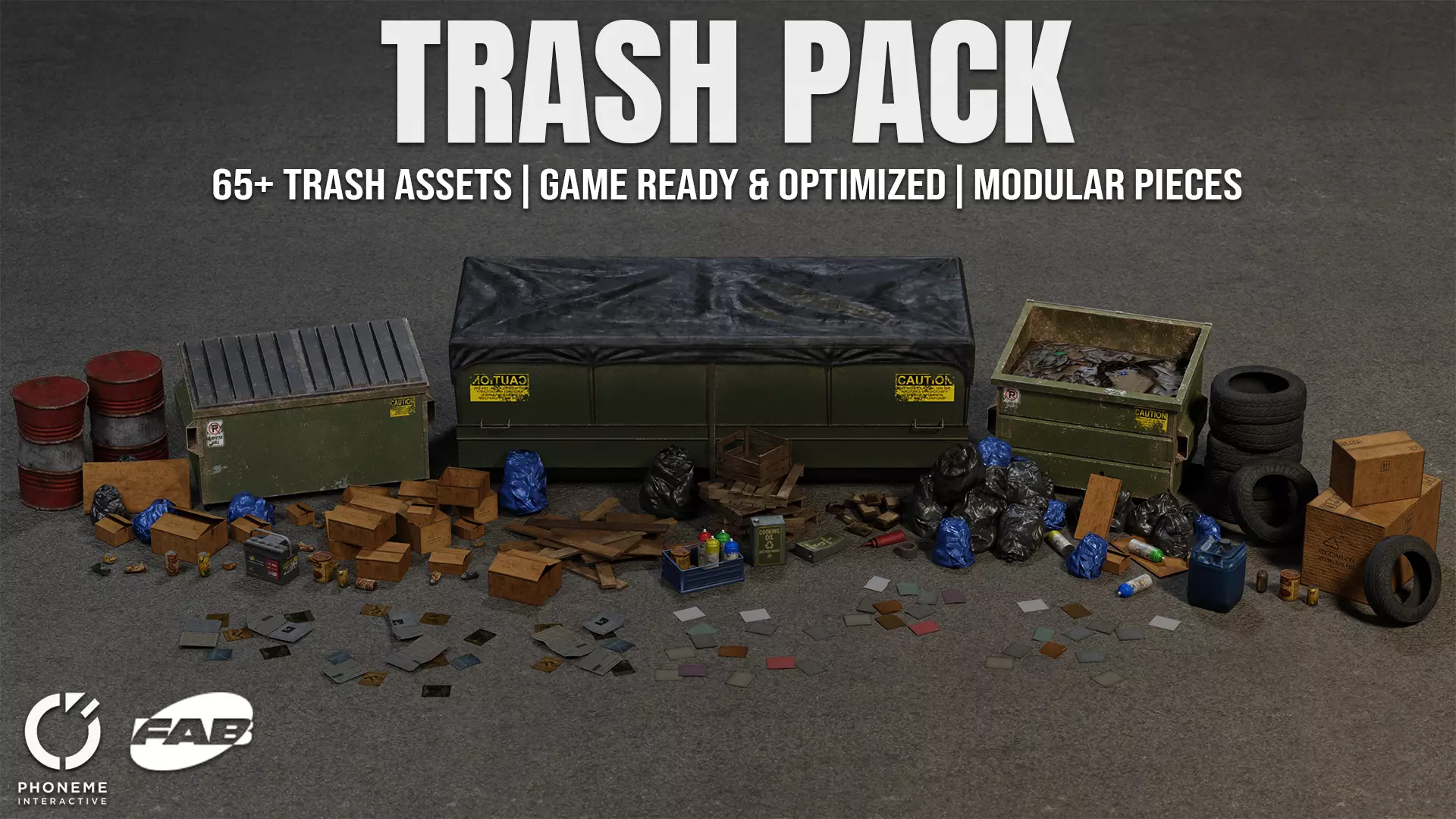 Trash Pack - 62 Game Ready Debris and Urban Props with 4K PBR Low-poly 3D model_0