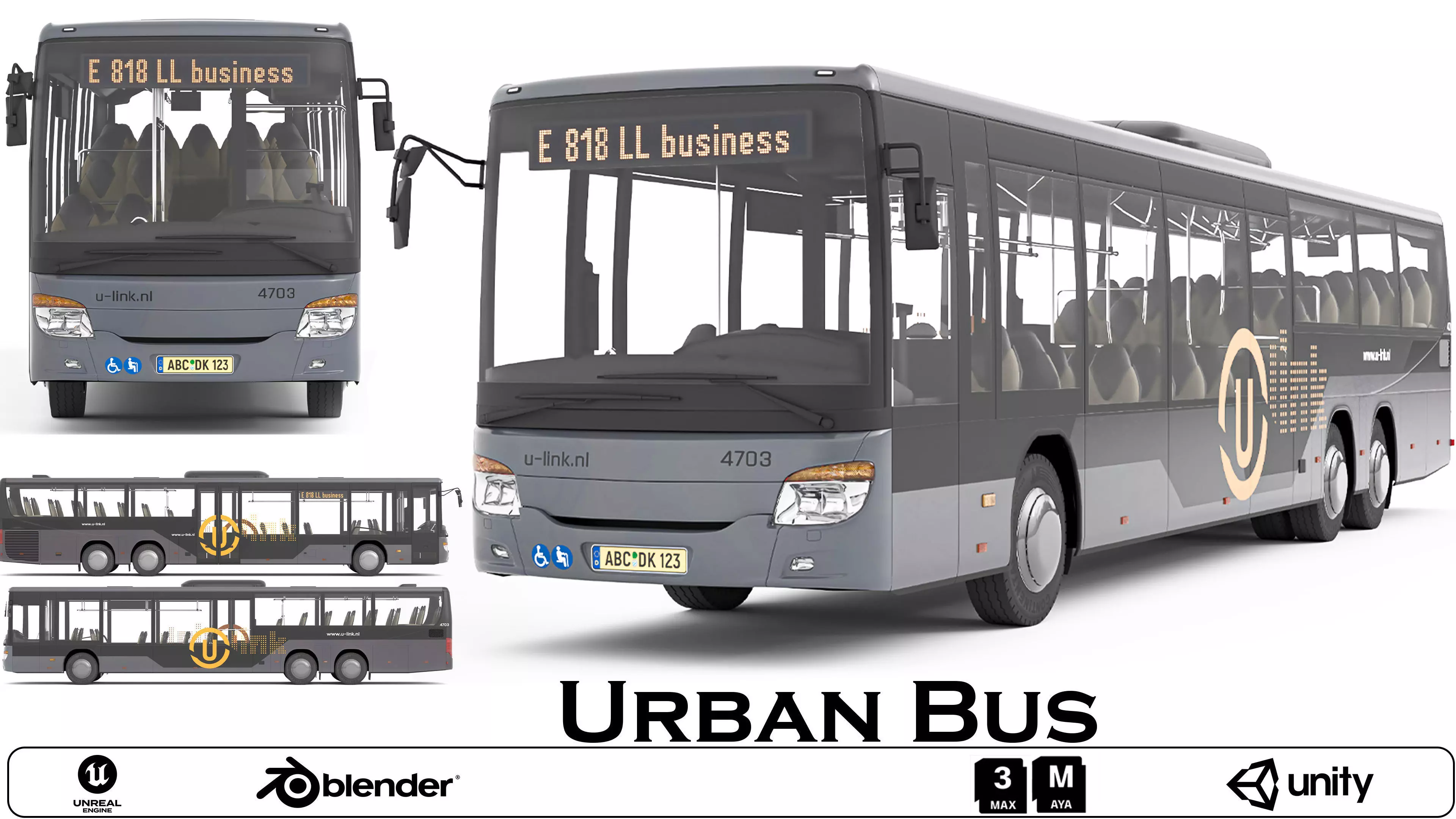 Modern Urban Bus U-Link Style Livery- Detailed 3D Model 3D model