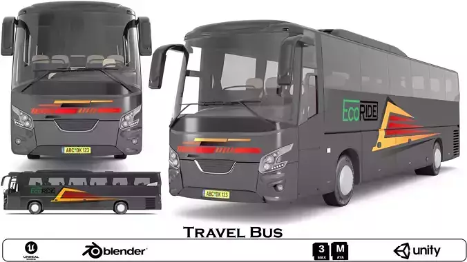 Modern Travel Bus - Coach Low-poly 3D model