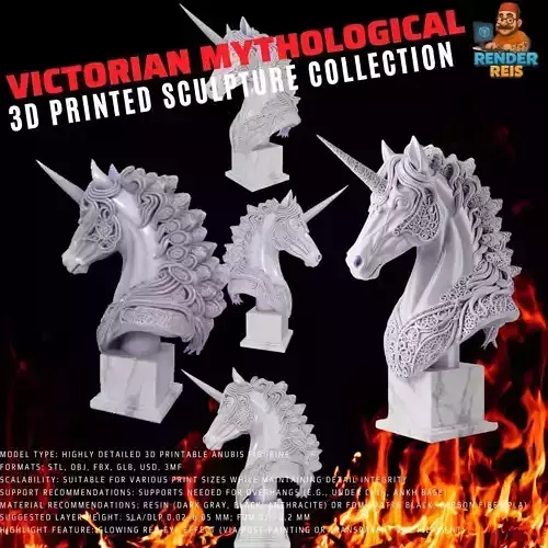 3D Printable Unicorn Bust   Ornate Fantasy Collection 3D model