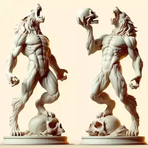 51 Ivory Werewolf Howling with Skull 3D Model monster animal