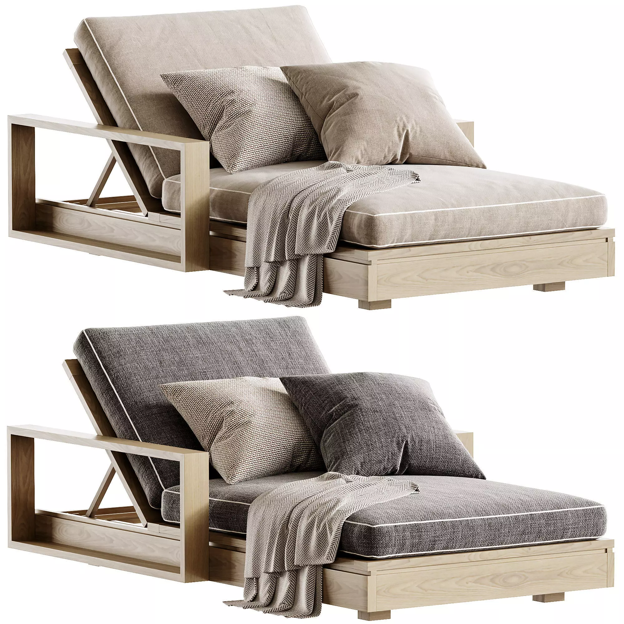 Avila Outdoor Double Sunlounger With Arms Low-poly 3D model