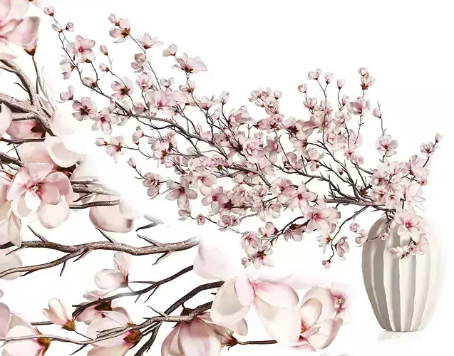 Magnolia Blossom Branches in White Ceramic Vase