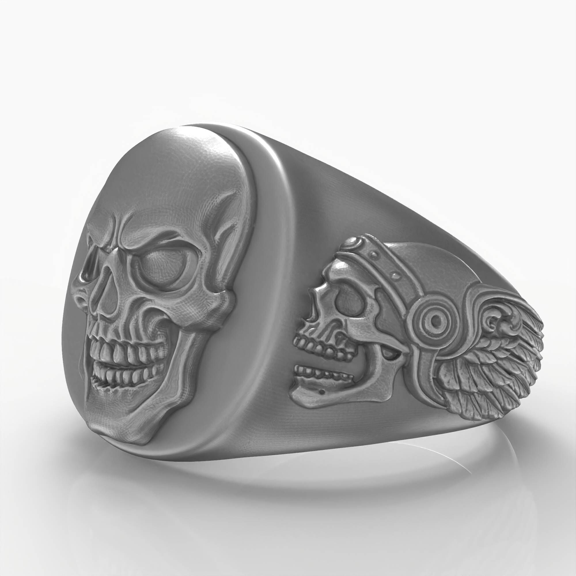 Viking Skull Ring with Winged Helmet Sides Jewelry Gothic Rings 3D print model