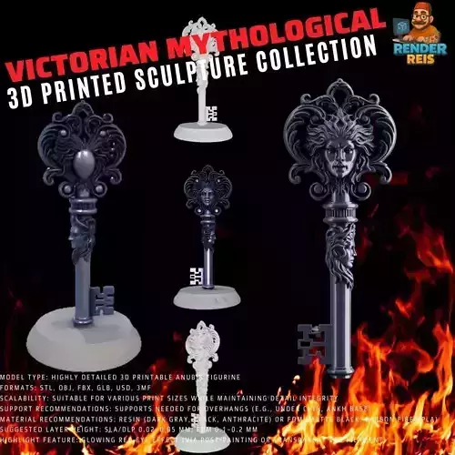 3D Printable Ancient Face Key  Fantasy Decorative Object 3D model