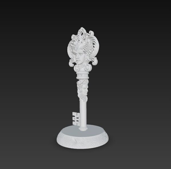 3D Printable Ancient Face Key  Fantasy Decorative Object 3D model_2