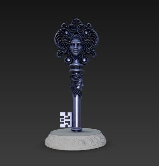 3D Printable Ancient Face Key  Fantasy Decorative Object 3D model_1
