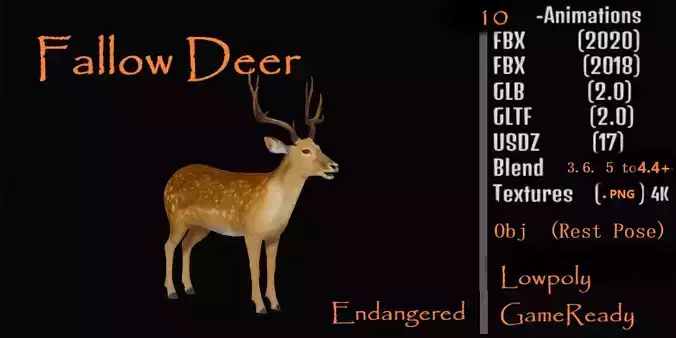 Fallow Deer Low-poly 3D model