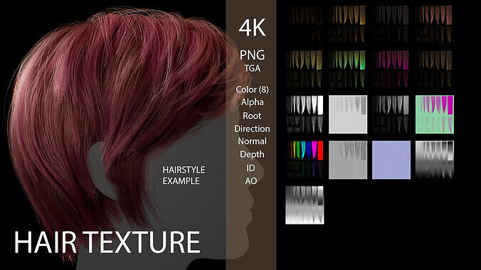 Hair Textures for Short or Medium Hairstyles in 4K 3D model