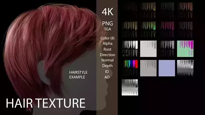 Hair Textures for Short or Medium Hairstyles in 4K | 3D model - 3D model önizlemesi