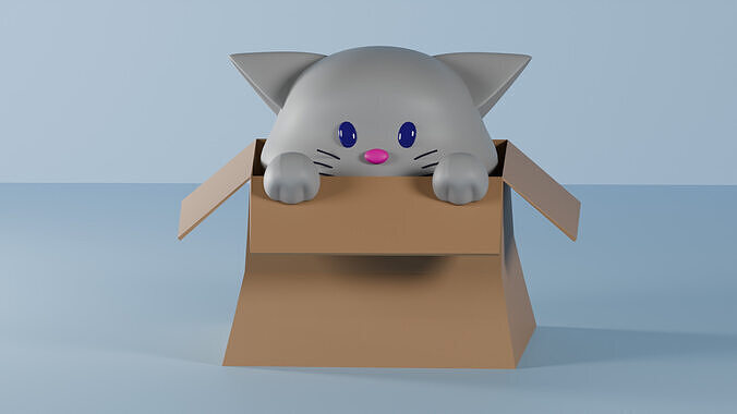 Cute Cartoon Cat in Cardboard Box  Stylized 3D Model Free low-poly 3D model
