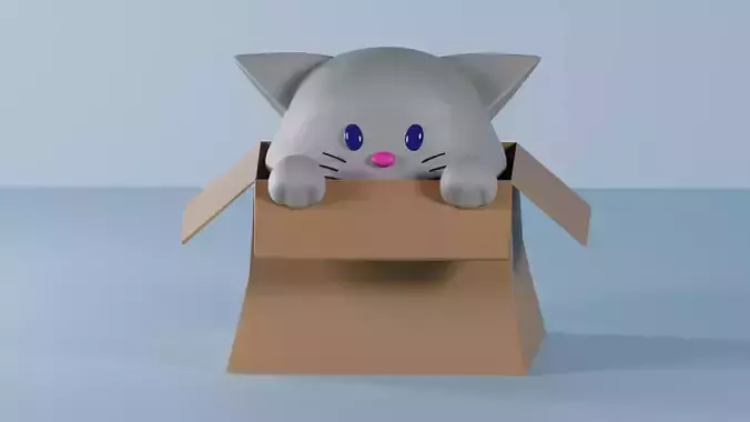 Cute Cartoon Cat in Cardboard Box  Stylized 3D Model