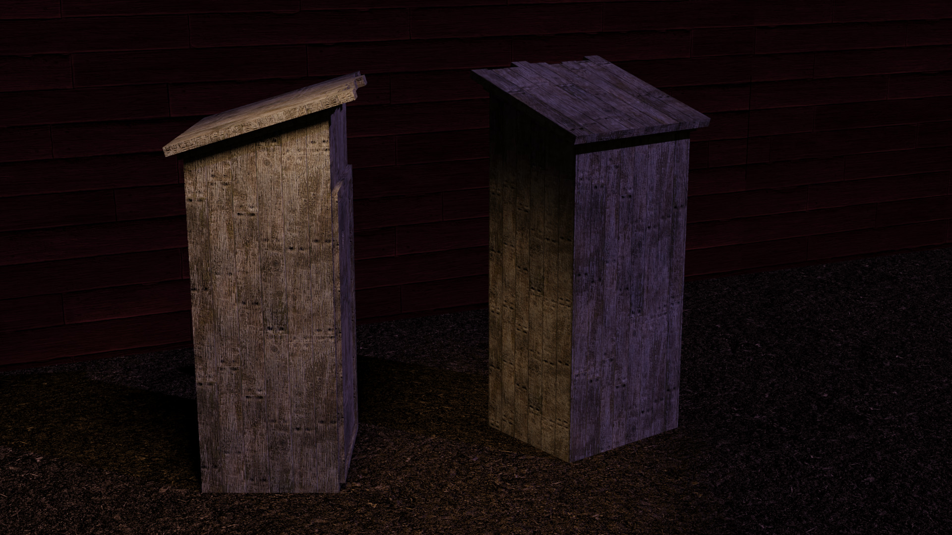 Wooden restroom with withered plank Free low-poly 3D model_2