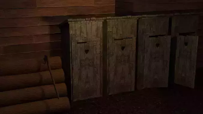 Wooden restroom with withered plank