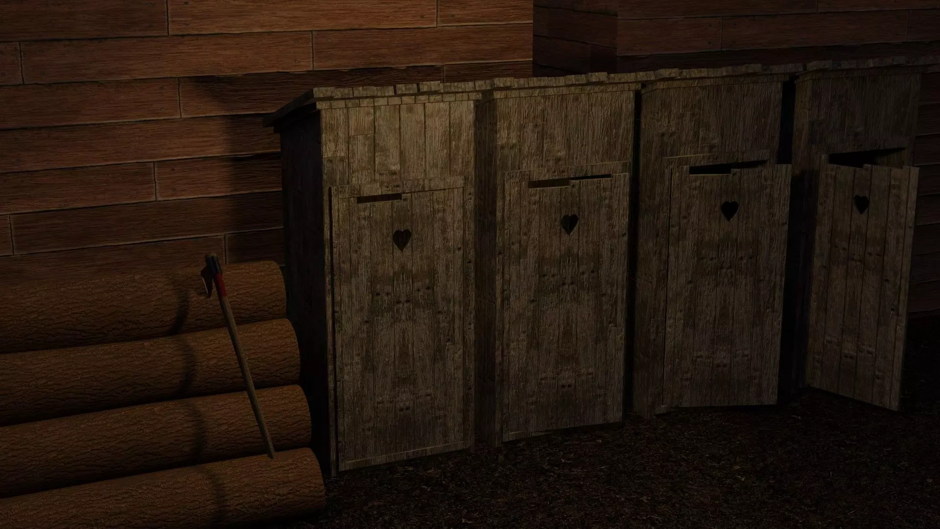 Wooden restroom with withered plank Free low-poly 3D model_0