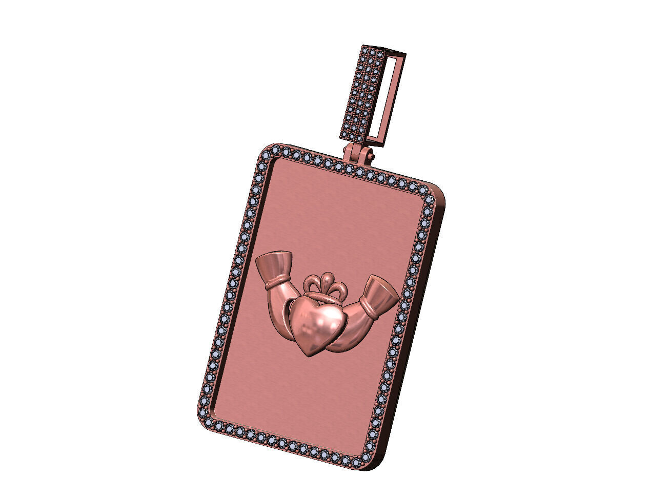 Claddagh crown heart rectangular diamond bling pendant with bail 3D print model_11