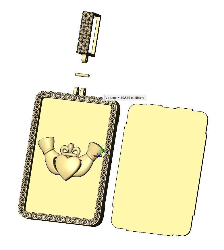 Claddagh crown heart rectangular diamond bling pendant with bail 3D print model_15