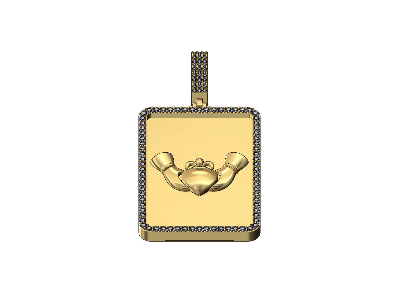 Claddagh crown heart rectangular diamond bling pendant with bail 3D print model_2