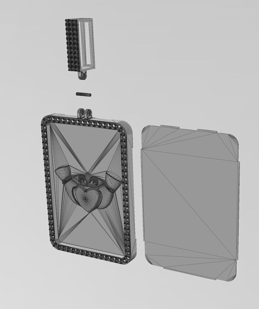 Claddagh crown heart rectangular diamond bling pendant with bail 3D print model_13