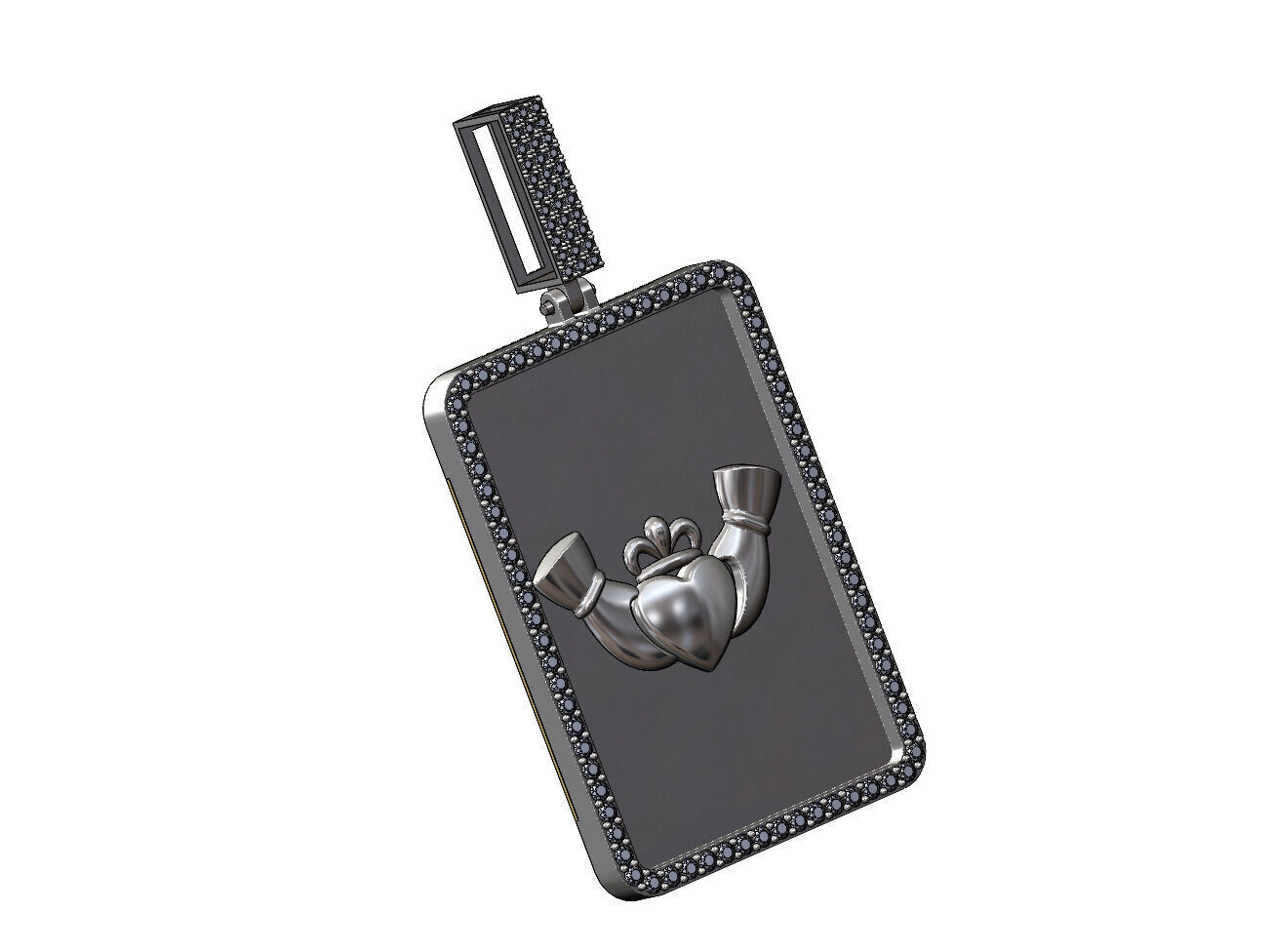 Claddagh crown heart rectangular diamond bling pendant with bail 3D print model_10