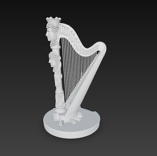 3D Printable Antique Inspired Harp Statue 3D model_8