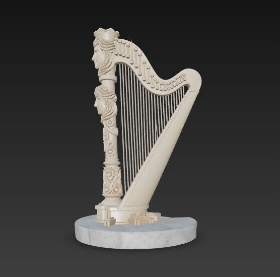 3D Printable Antique Inspired Harp Statue 3D model_1