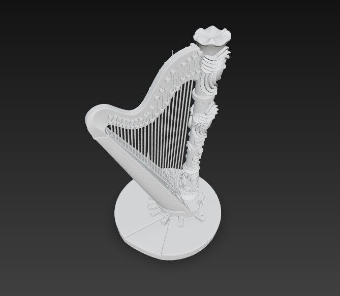 3D Printable Antique Inspired Harp Statue 3D model_5