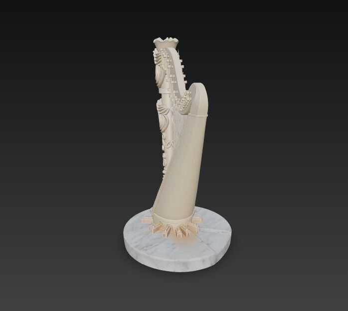 3D Printable Antique Inspired Harp Statue 3D model_15