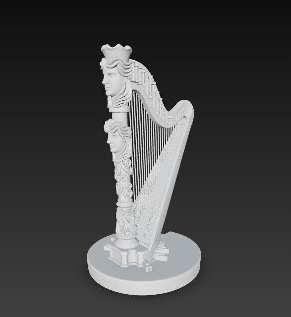 3D Printable Antique Inspired Harp Statue 3D model_9