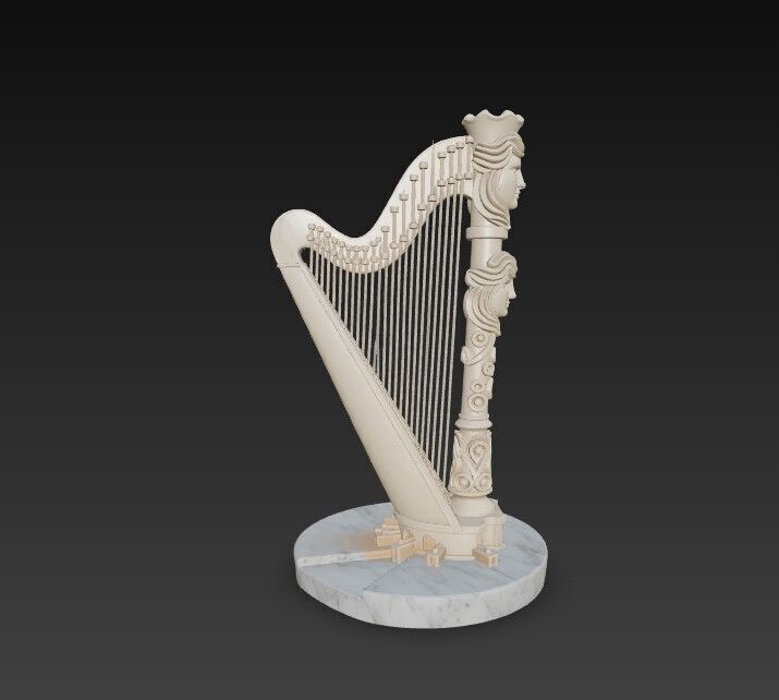 3D Printable Antique Inspired Harp Statue 3D model_13
