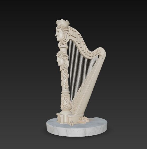 3D Printable Antique Inspired Harp Statue 3D model_10