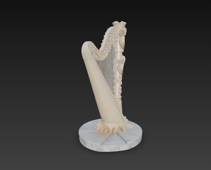 3D Printable Antique Inspired Harp Statue 3D model_14