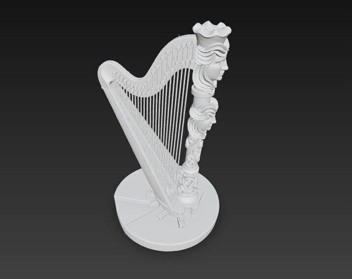 3D Printable Antique Inspired Harp Statue 3D model_4