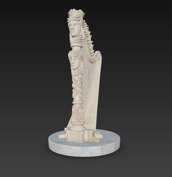3D Printable Antique Inspired Harp Statue 3D model_11