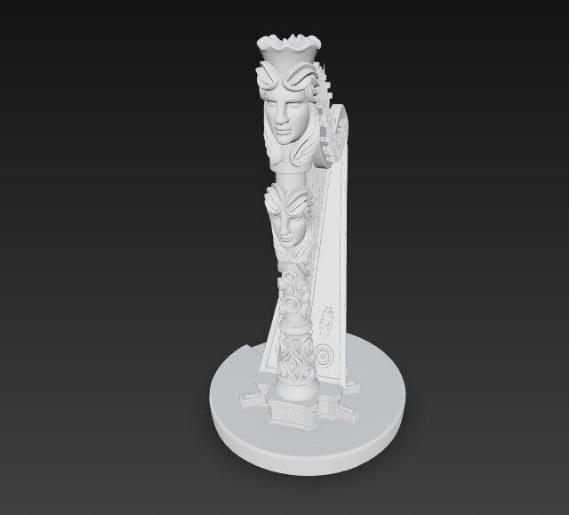 3D Printable Antique Inspired Harp Statue 3D model_2
