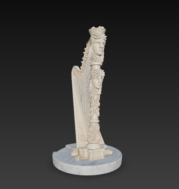 3D Printable Antique Inspired Harp Statue 3D model_12