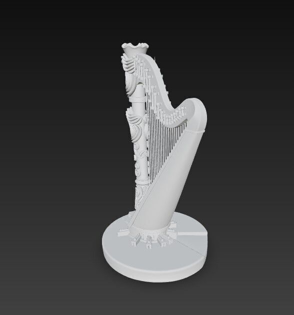 3D Printable Antique Inspired Harp Statue 3D model_7