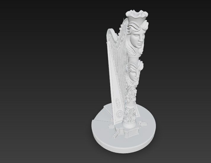 3D Printable Antique Inspired Harp Statue 3D model_3