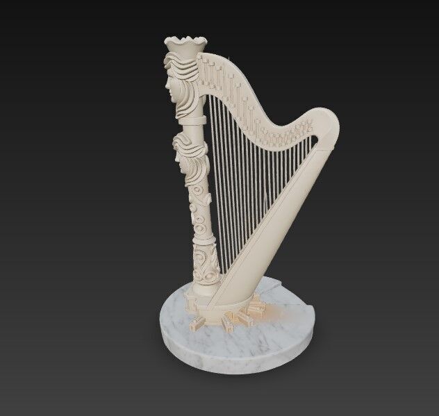 3D Printable Antique Inspired Harp Statue 3D model_16