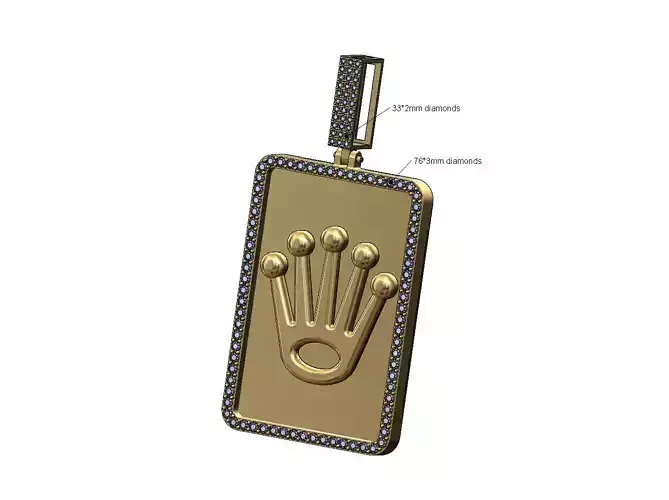 Watch crown rectangular diamond bling pendant with bail