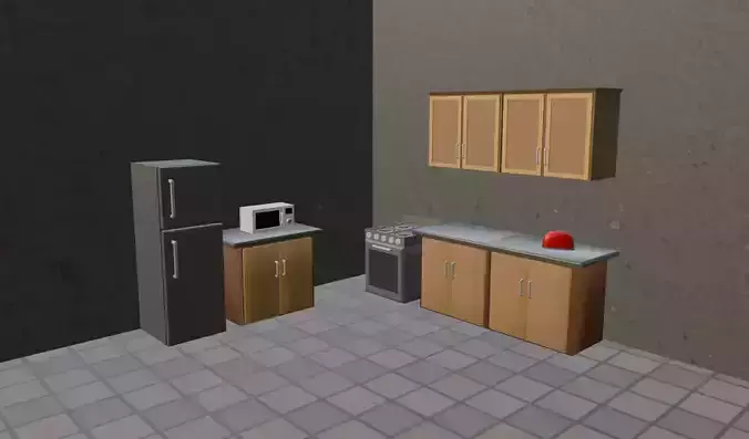 Complete kitchen set  low poly   game ready  PBR 