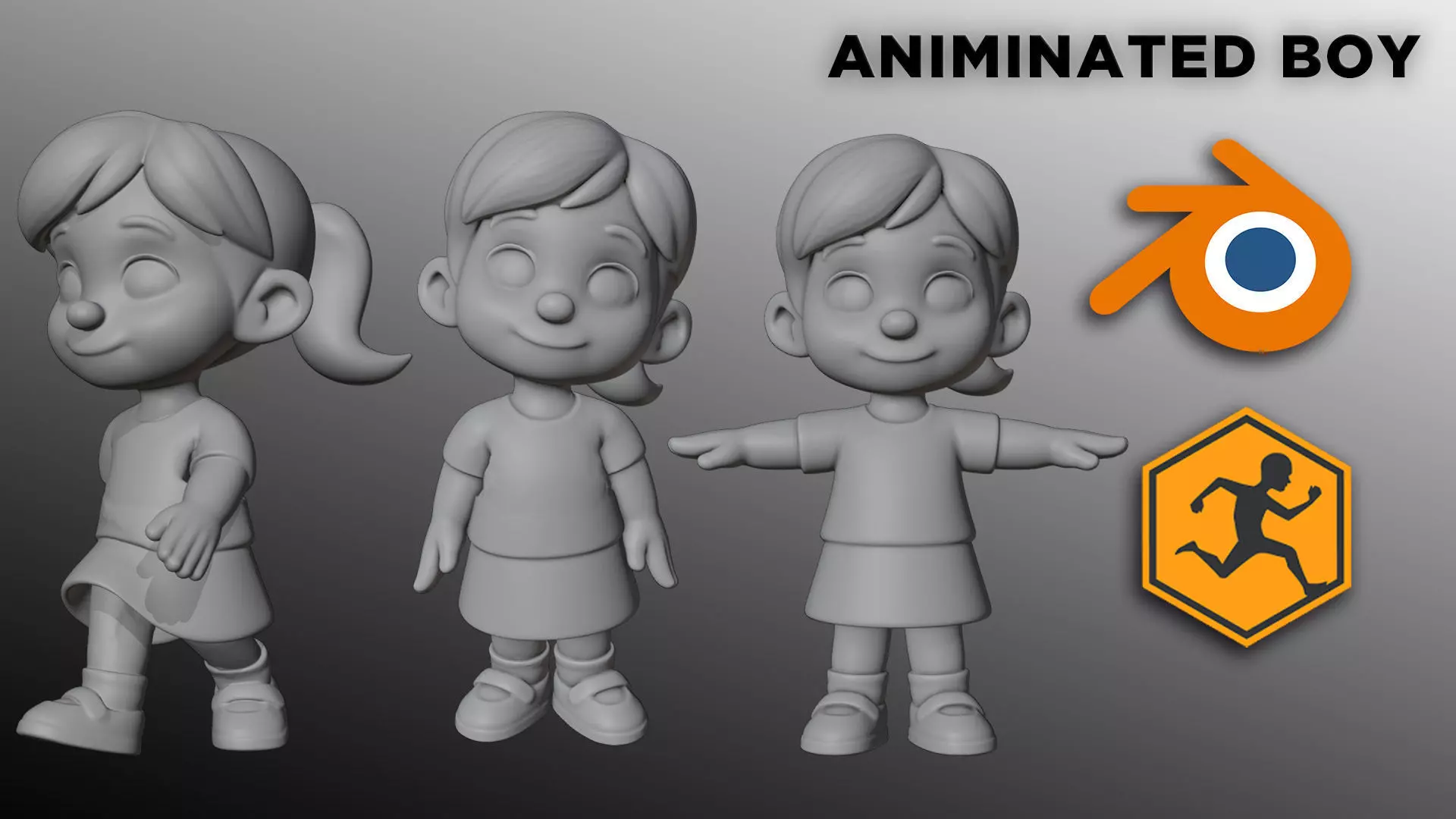 Animated Cartoon Girl Character 3D model_0