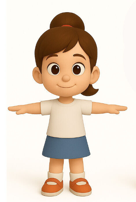 Animated Cartoon Girl Character 3D model_3