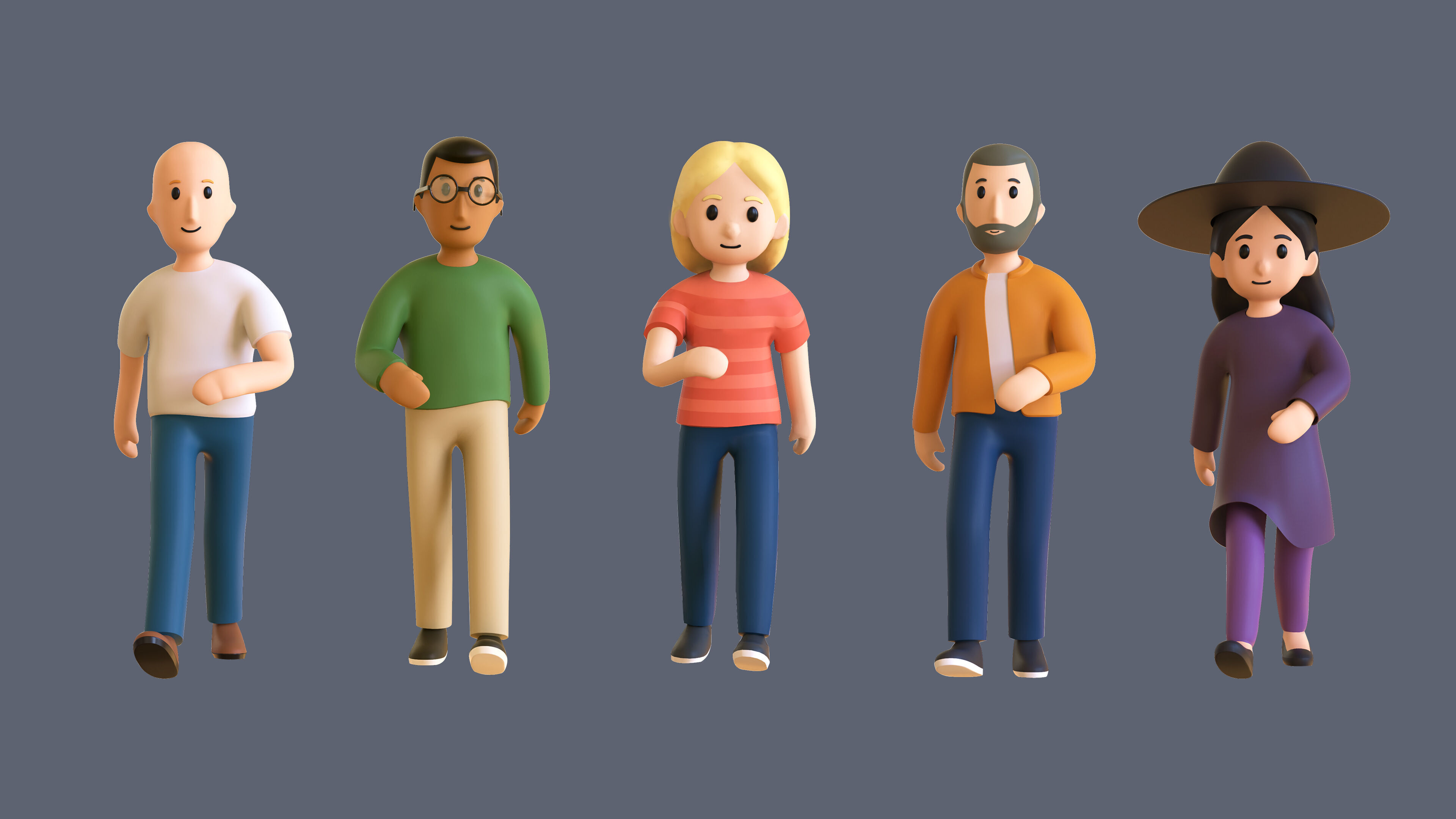 Casual Characters 02 Low-poly 3D model_4