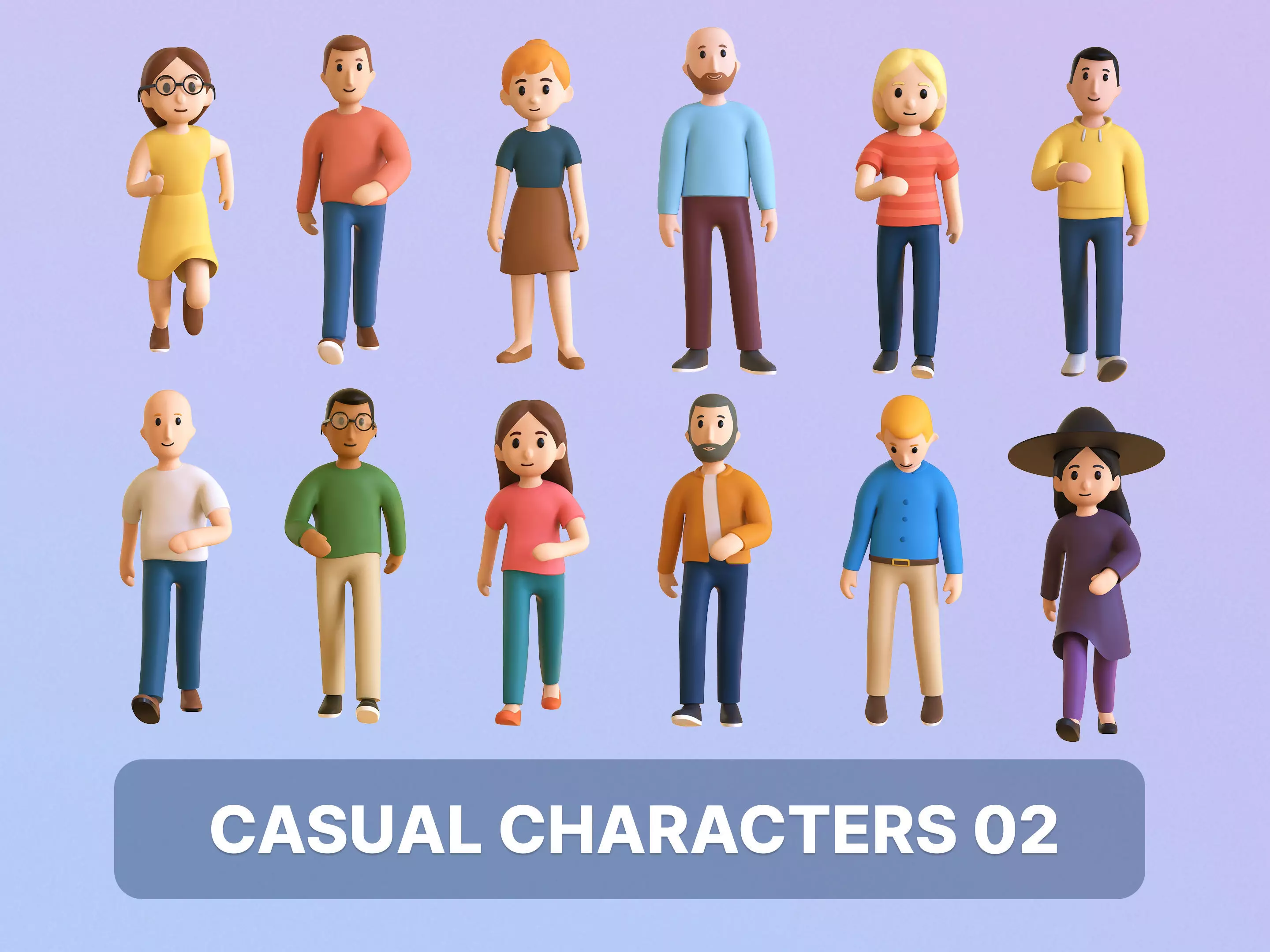 Casual Characters 02 Low-poly 3D model_0