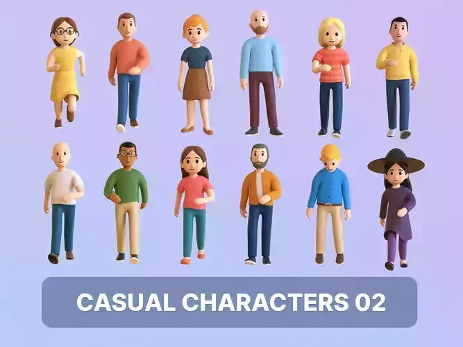 Casual Characters 02 Low-poly 3D model