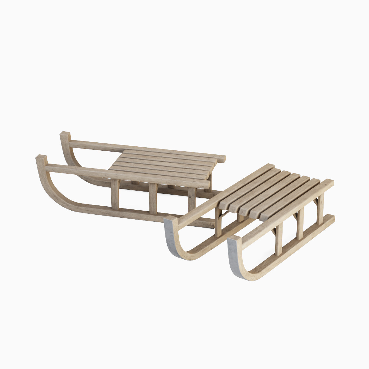 Wooden Snow Sledge Set Low-poly 3D model_6