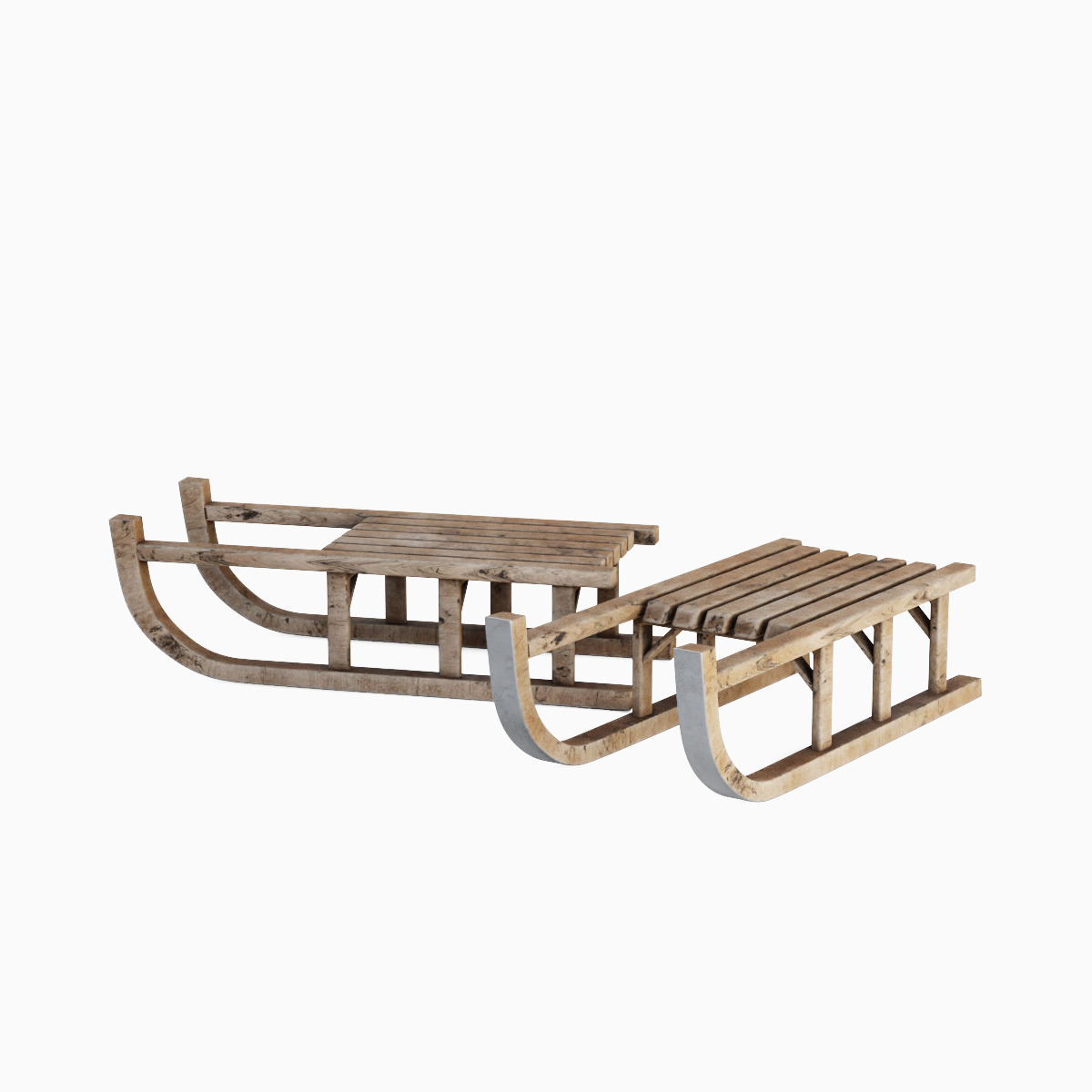 Wooden Snow Sledge Set Low-poly 3D model_15