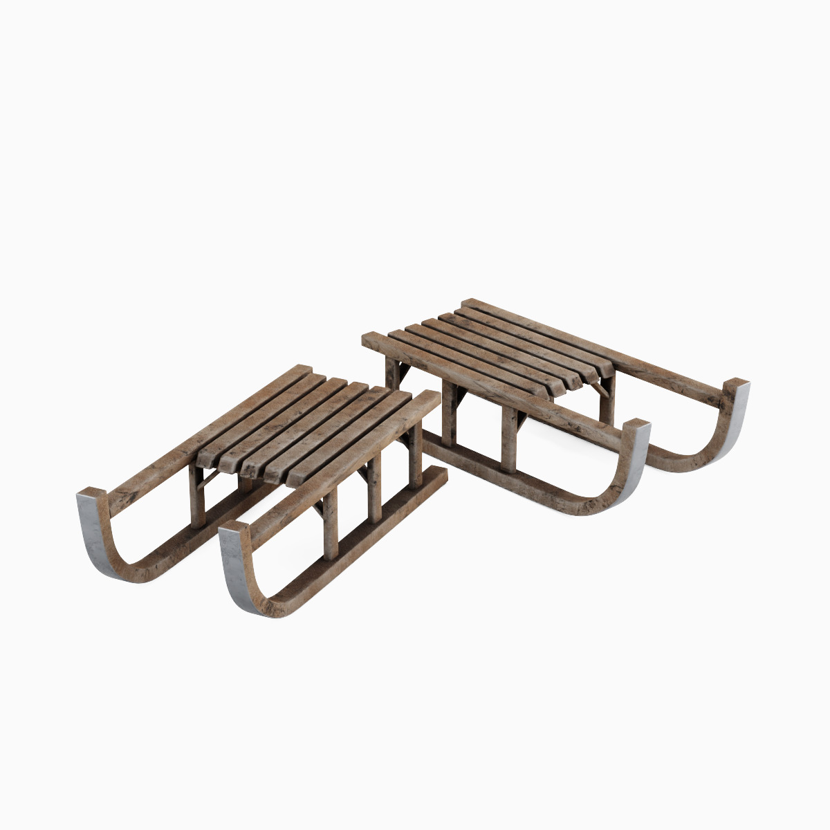 Wooden Snow Sledge Set Low-poly 3D model_17